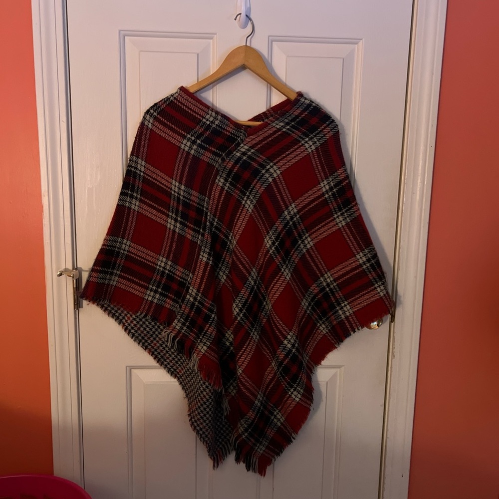 Reversible Plaid Red and Black Poncho